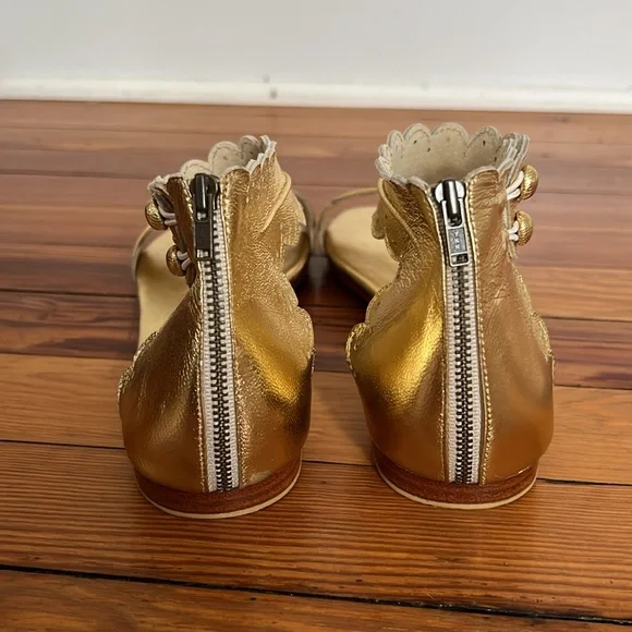 ELF Midsummer Gold Leather Sandals with Hand Cut Detailing - Picture 6 of 13